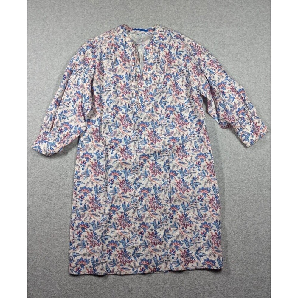 J. McLaughlin Women Dress Medium Linen Floral Puff Sleeve Tunic Popover‎ Lattice